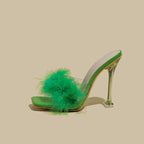 Women Summer 2022 New Fashion Fur Stiletto Sandals Open Toe High Heels Zapatillas Mujer Sapatos Femininos Slippers
