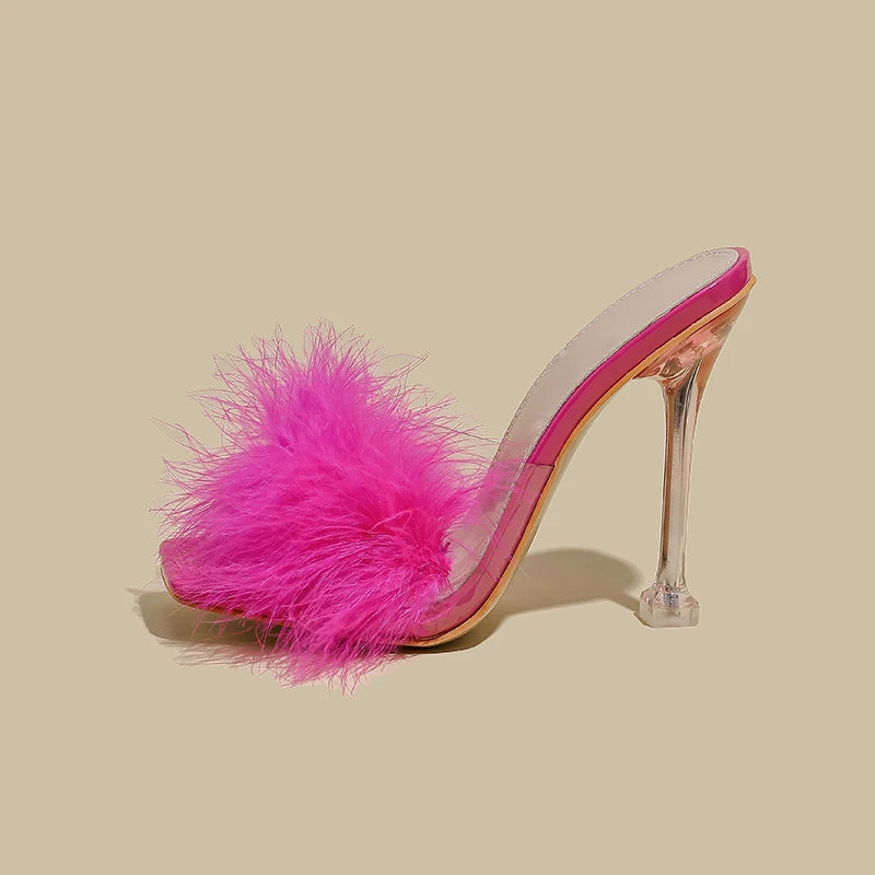 Women Summer 2022 New Fashion Fur Stiletto Sandals Open Toe High Heels Zapatillas Mujer Sapatos Femininos Slippers