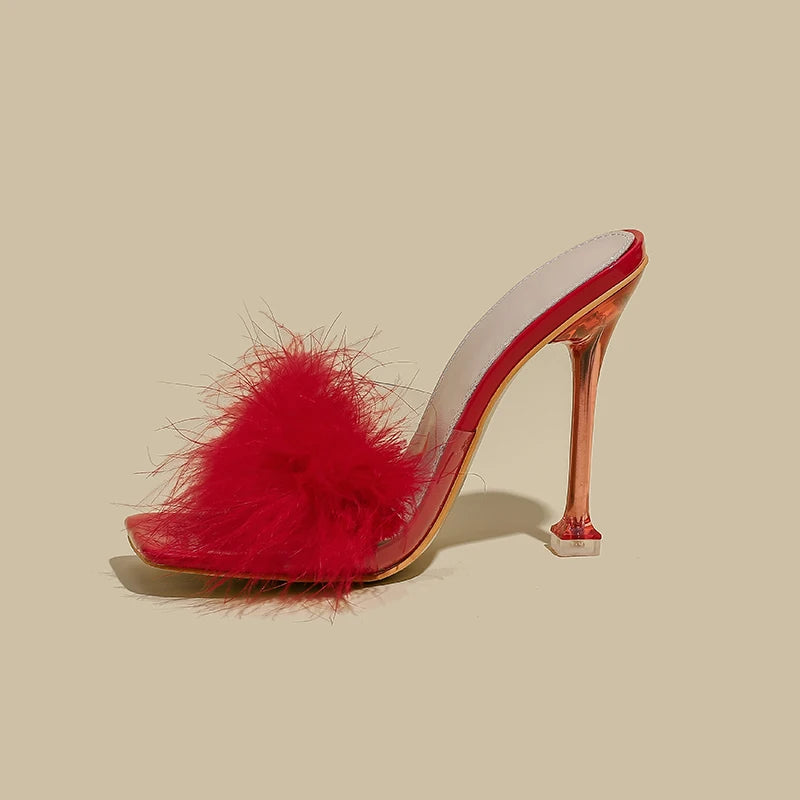 Women Summer 2022 New Fashion Fur Stiletto Sandals Open Toe High Heels Zapatillas Mujer Sapatos Femininos Slippers