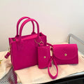 3pcs Embossed Women's Handbag Set Fashion Crossbody Bags, Matching Clutch and Wallet, Solid Color Casual Small Square Bag