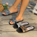 New Spring and Summer Slip-On Slippers for Women, Fashionable Casual Style, Roman Style, Slip-On Slippers for Outdoor Wear, Comfortable Beige and Brown Flat Slippers, French High-End Slippers, Women's Beach Shoes, New Fairy-S