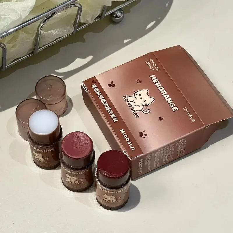 3Pcs Set Colored Tint Lip Balm Moisturizing Repair Nutrition Lip Care Reduce Lip Lines Non-Sticky Clear Lipstick Kit Cosmetics