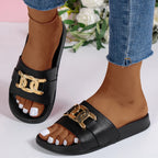 Women summer fashion golden buckle anti-slip, lightweight, comfortable, breathable round-toed indoor and outdoor slippers
