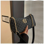 Vintage Underarm Bag for Teenager Letter Print Crossbody Small Square Bag with Chain Shoulder Handbag Adjustable Crossbody Strap