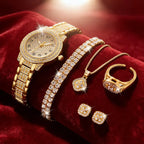Luxury Women Gold Watch Fashion Ladies Quartz Diamond Wristwatch Elegant Female Bracelet Watches Set Reloj Mujer
