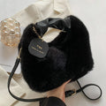 Women Plush Handbags Ruched Handle Small Lady Shoulder Crossbody Bag Casual Tote Half-Moon Hobos Winter Bags