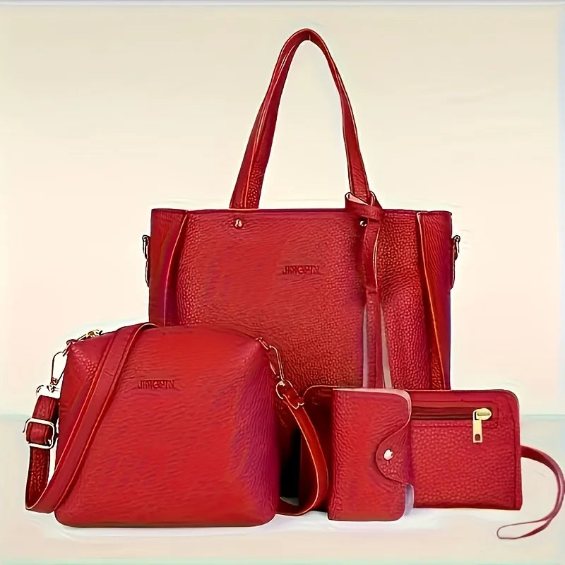 4pcs Elegant Minimalist Women'S Shoulder Bag, Handbag, Crossbody Bag, Women Storage Bag, Holiday Gift, Synthetic, Zipper Closure