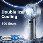 5200mAh Portable Handheld Fan with Double Ice Cooling, High-Speed Rechargeable USB Fan, Foldable Design