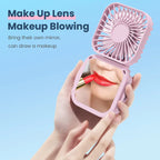 Handheld Portable Fan with Mirror, Mini Fan Small Personal Fan, 500mAh USB Rechargeable Neck Fan Foldable, Quiet Pocket Fan