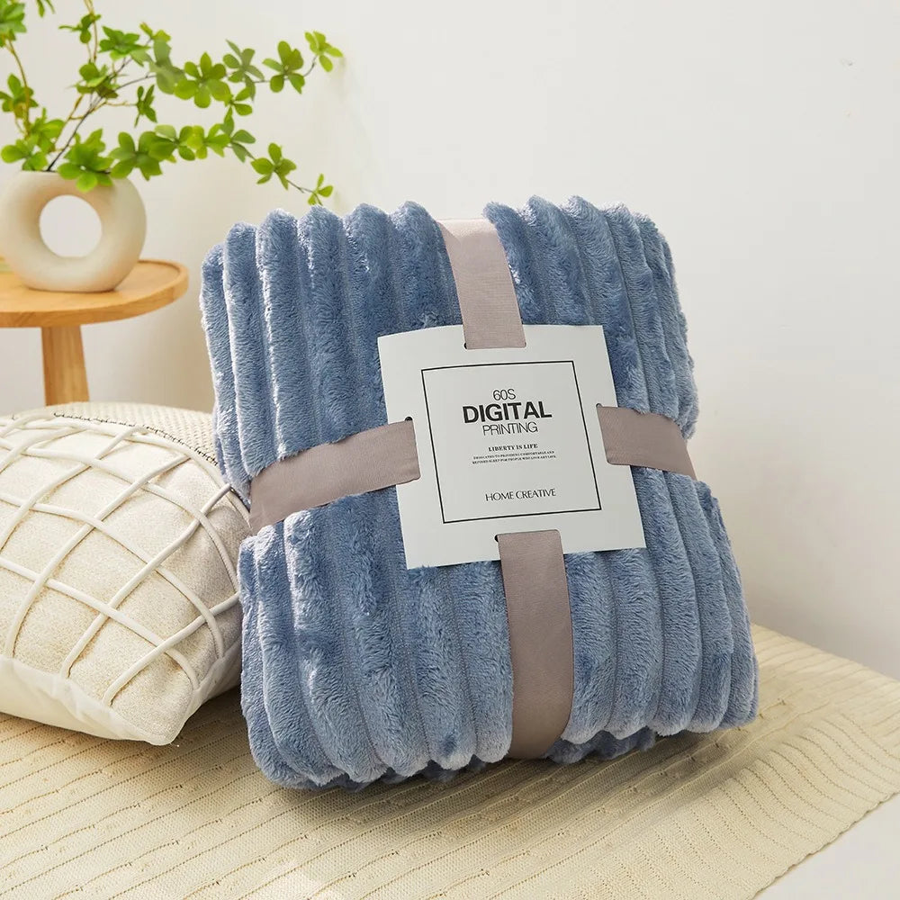 New Double Sided Warm Blanket Warm Breathable Conditioning Quilt Skin-Friendly Solid Color Plush Striped Blankets