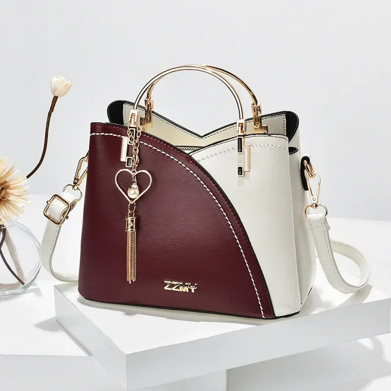 Women Handbag Patchwork Shoulder Messenger Office Work PU Leather Female Bag Ladies Luxury Handbag Fashion Elegant Shoulder Bag
