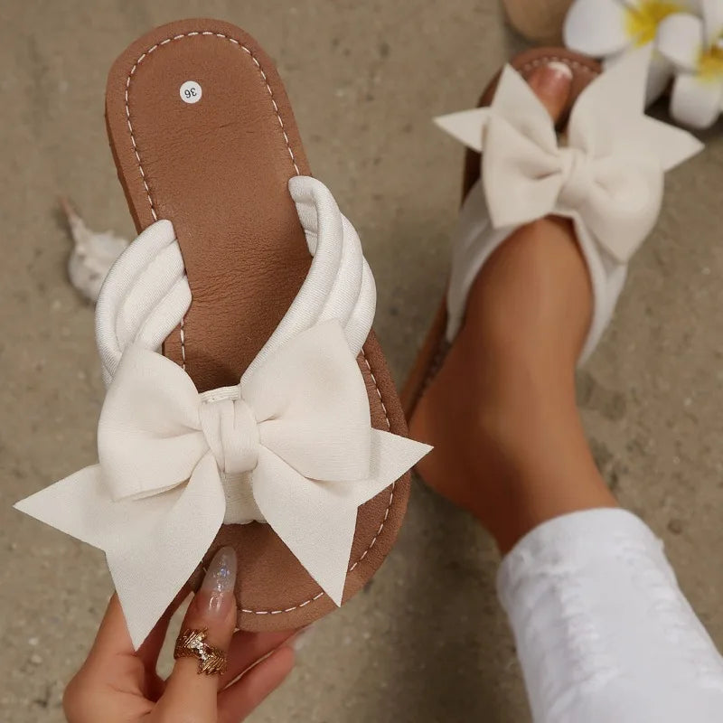 Women Flats Slippers Flat Casual Beach Slippers Summer Fashion Bow Tie Sandals Lightweight Outdoor Shoes for Women Slides Women
