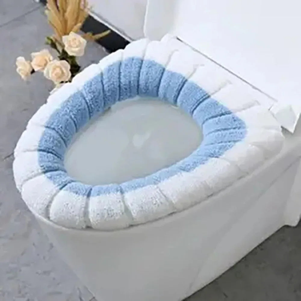 1 piece of washable bathroom toilet seat cover, a thick and soft knitted toilet seat cushion with handle, toilet seat cover