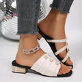 Women Slippers Summer Fashion Open Toe Flat Bottomed Square Heel Slippers Ladies Narrow Strap Flower Decoration Sandals Size 43