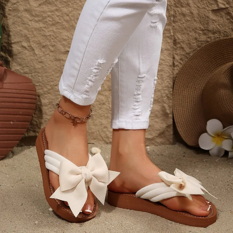 Women Flats Slippers Flat Casual Beach Slippers Summer Fashion Bow Tie Sandals Lightweight Outdoor Shoes for Women Slides Women