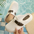 Fashion Sexy Comfortable Trendy Non-Slip Women's Slippers Closed Toe Hollow Out Mules Buckle Strap Summer Shoes for Women