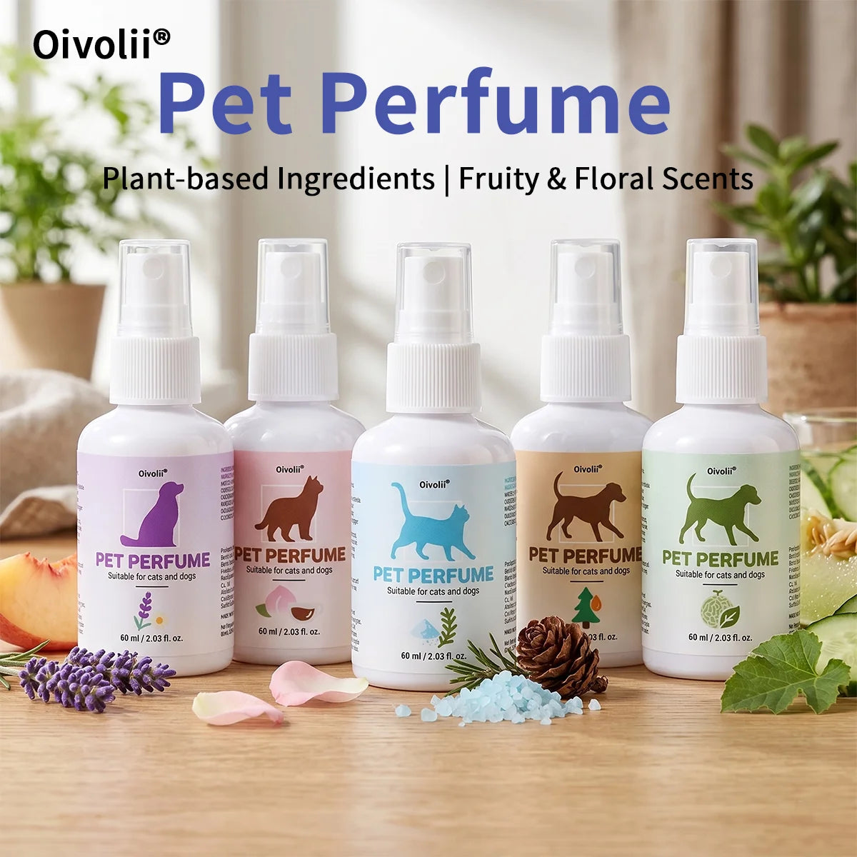 Pet Deodorizing Spray Long Lasting Fragrance Eliminates Body Odor Natural Formula for Dogs Cats 60ml Portable Grooming Care