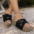 Women Leisure Slippers Retro Trend with Buckles Female Summer Casual Shoes Comfortable Beach Slides Girls Platform Sandals
