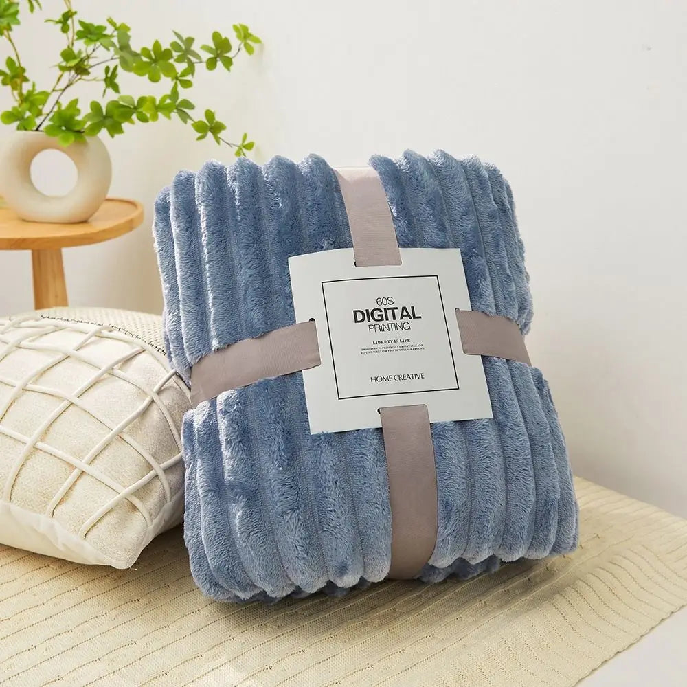 New Double Sided Warm Blanket Warm Breathable Conditioning Quilt Skin-Friendly Solid Color Plush Striped Blankets