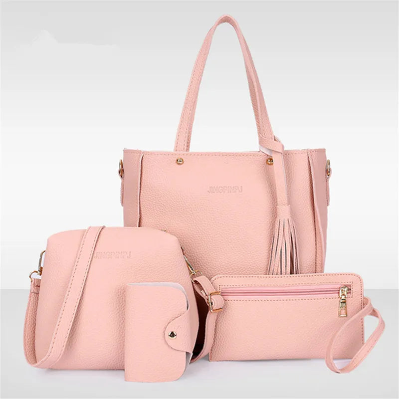 4pcs Elegant Minimalist Women'S Shoulder Bag, Handbag, Crossbody Bag, Women Storage Bag, Holiday Gift, Synthetic, Zipper Closure