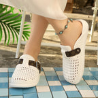 Fashion Sexy Comfortable Trendy Non-Slip Women's Slippers Closed Toe Hollow Out Mules Buckle Strap Summer Shoes for Women