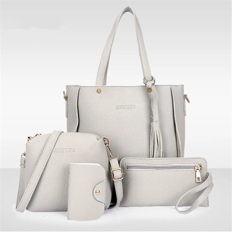 4pcs Elegant Minimalist Women'S Shoulder Bag, Handbag, Crossbody Bag, Women Storage Bag, Holiday Gift, Synthetic, Zipper Closure