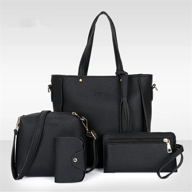 4pcs Elegant Minimalist Women'S Shoulder Bag, Handbag, Crossbody Bag, Women Storage Bag, Holiday Gift, Synthetic, Zipper Closure