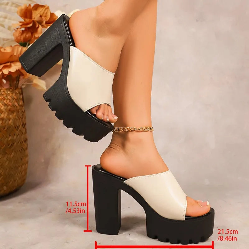Square Heel Platform Slippers Summer Casual Solid Super Heel Slippers for Women Slides Non-Slip Open Toes Sandals for Women