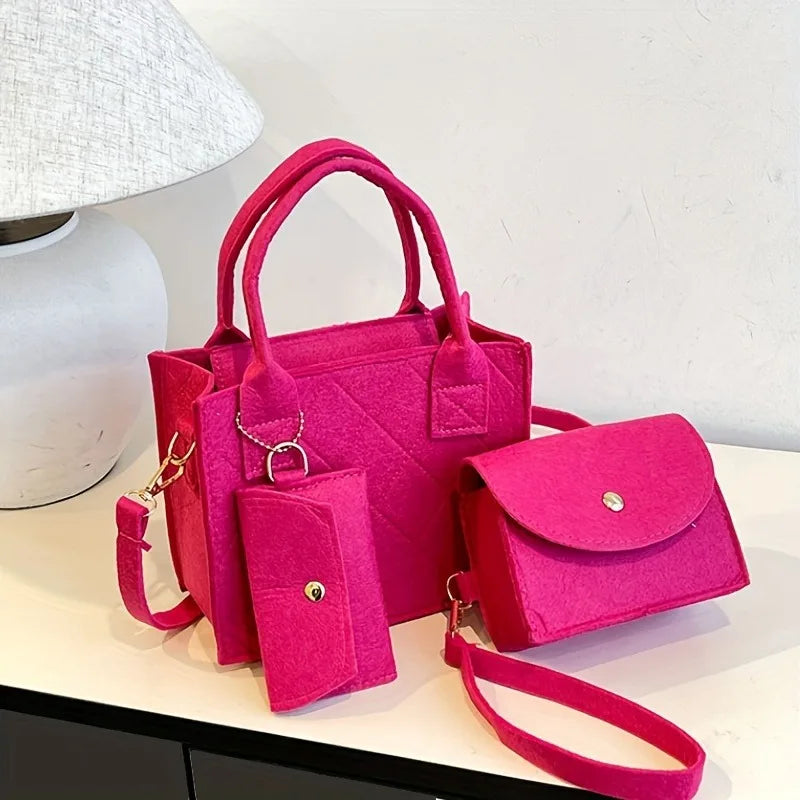 3pcs Embossed Women's Handbag Set Fashion Crossbody Bags, Matching Clutch and Wallet, Solid Color Casual Small Square Bag