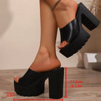 Square Heel Platform Slippers Summer Casual Solid Super Heel Slippers for Women Slides Non-Slip Open Toes Sandals for Women