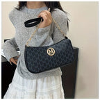 Vintage Underarm Bag for Teenager Letter Print Crossbody Small Square Bag with Chain Shoulder Handbag Adjustable Crossbody Strap