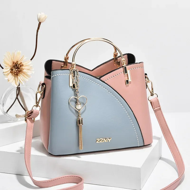 Women Handbag Patchwork Shoulder Messenger Office Work PU Leather Female Bag Ladies Luxury Handbag Fashion Elegant Shoulder Bag