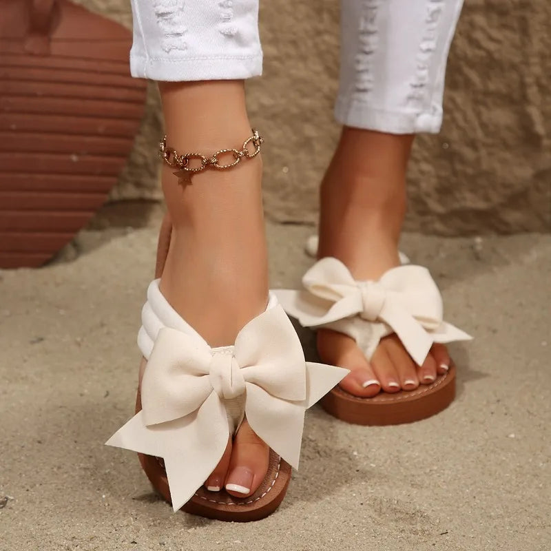 Women Flats Slippers Flat Casual Beach Slippers Summer Fashion Bow Tie Sandals Lightweight Outdoor Shoes for Women Slides Women