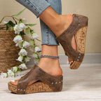 *Fashionable and Sexy Banquet Hot Selling Slippers Summer New Round Toe Wedge Heel Comfortable Casual Slippers for Women