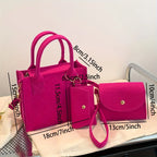 3pcs Embossed Women's Handbag Set Fashion Crossbody Bags, Matching Clutch and Wallet, Solid Color Casual Small Square Bag