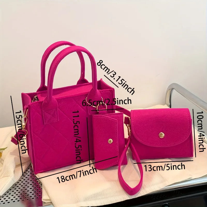 3pcs Embossed Women's Handbag Set Fashion Crossbody Bags, Matching Clutch and Wallet, Solid Color Casual Small Square Bag