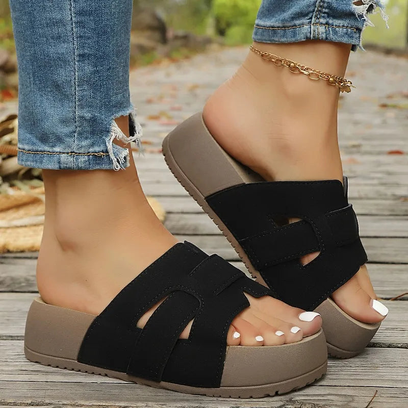 Smile Women Slippers Retro Trend With Buckle Slippers Summer Casual Women Shoes Comfortable Beach Slippers Round-headed Slippers