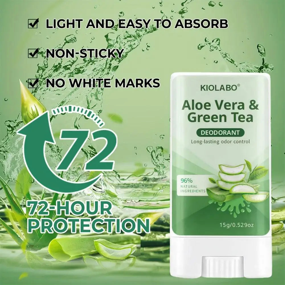 Aloe Vera & Green Tea Deodorant Stick 72 hour long-lasting deodorizing, Fresh Scent All Day for Hands, Feet, Face and Underar