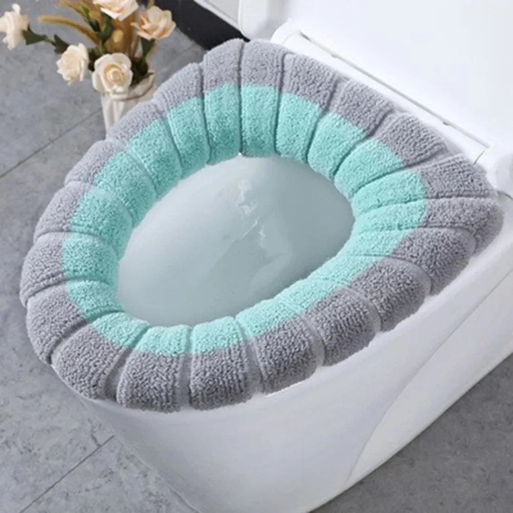 1 piece of washable bathroom toilet seat cover, a thick and soft knitted toilet seat cushion with handle, toilet seat cover