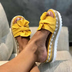 Women Slippers Summer 2022 Platform Wedges Mid Heels Bow Tie Peep Toe Fashion Slides Beach Outdoor Ladies Shoes Zapatos De Mujer