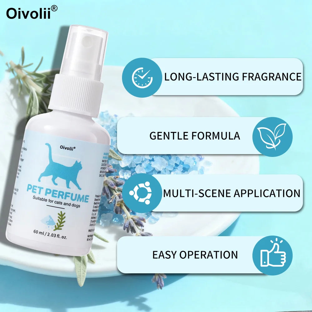 Pet Deodorizing Spray Long Lasting Fragrance Eliminates Body Odor Natural Formula for Dogs Cats 60ml Portable Grooming Care