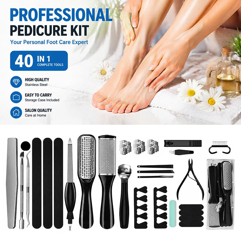 40-Piece Professional Pedicure Kit, Pedicure Tools Finger Foot Rasp Foot Dead Skin Remover for Home & Salon Care Nail Clippers ﻿