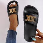 Women summer fashion golden buckle anti-slip, lightweight, comfortable, breathable round-toed indoor and outdoor slippers