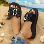 Lightweight Bowknot Platform Slippers Women 2026 Summer Plus Size 42 Flat Heel Slides Woman Casual Vacation Beach Flip Flops