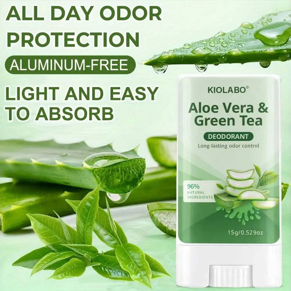 Aloe Vera & Green Tea Deodorant Stick 72 hour long-lasting deodorizing, Fresh Scent All Day for Hands, Feet, Face and Underar