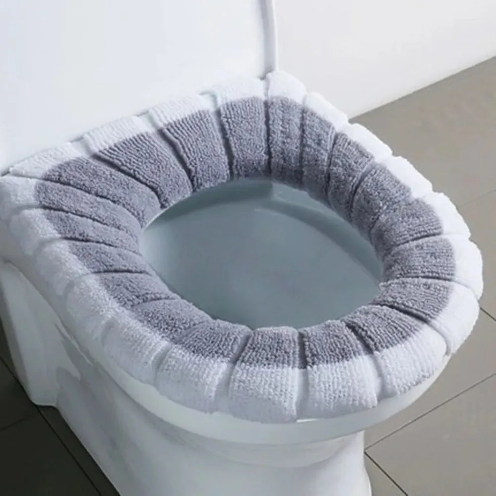 1 piece of washable bathroom toilet seat cover, a thick and soft knitted toilet seat cushion with handle, toilet seat cover