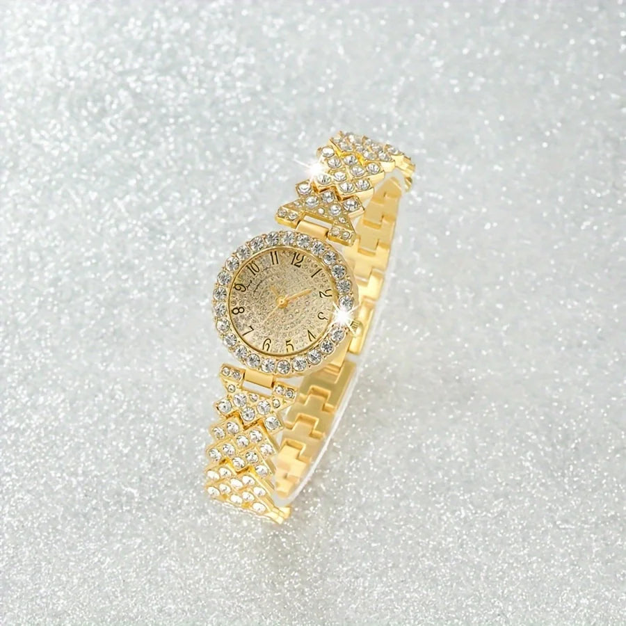 2pcs and 1pcs Elegant Crystal Watch Stainless Steel Fashion Simple Luxury Full Crystal Bracelet Quartz Watch