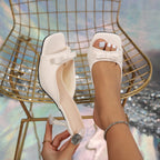 2025 New Slipper Mules Low High Heels Shoes Summer Best Street Look Females Square Head Open Toe Bow Strappy Sandals Women