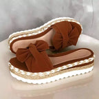 Women Slippers Summer 2022 Platform Wedges Mid Heels Bow Tie Peep Toe Fashion Slides Beach Outdoor Ladies Shoes Zapatos De Mujer