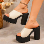 Square Heel Platform Slippers Summer Casual Solid Super Heel Slippers for Women Slides Non-Slip Open Toes Sandals for Women